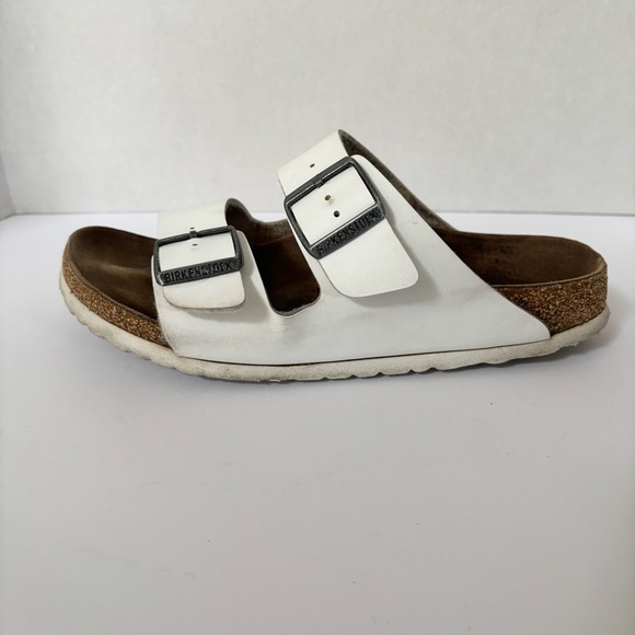 Birkenstock Arizona Classic Sandals Leather Two Strap Slides White Size 8 Eu 39 - Picture 7 of 12